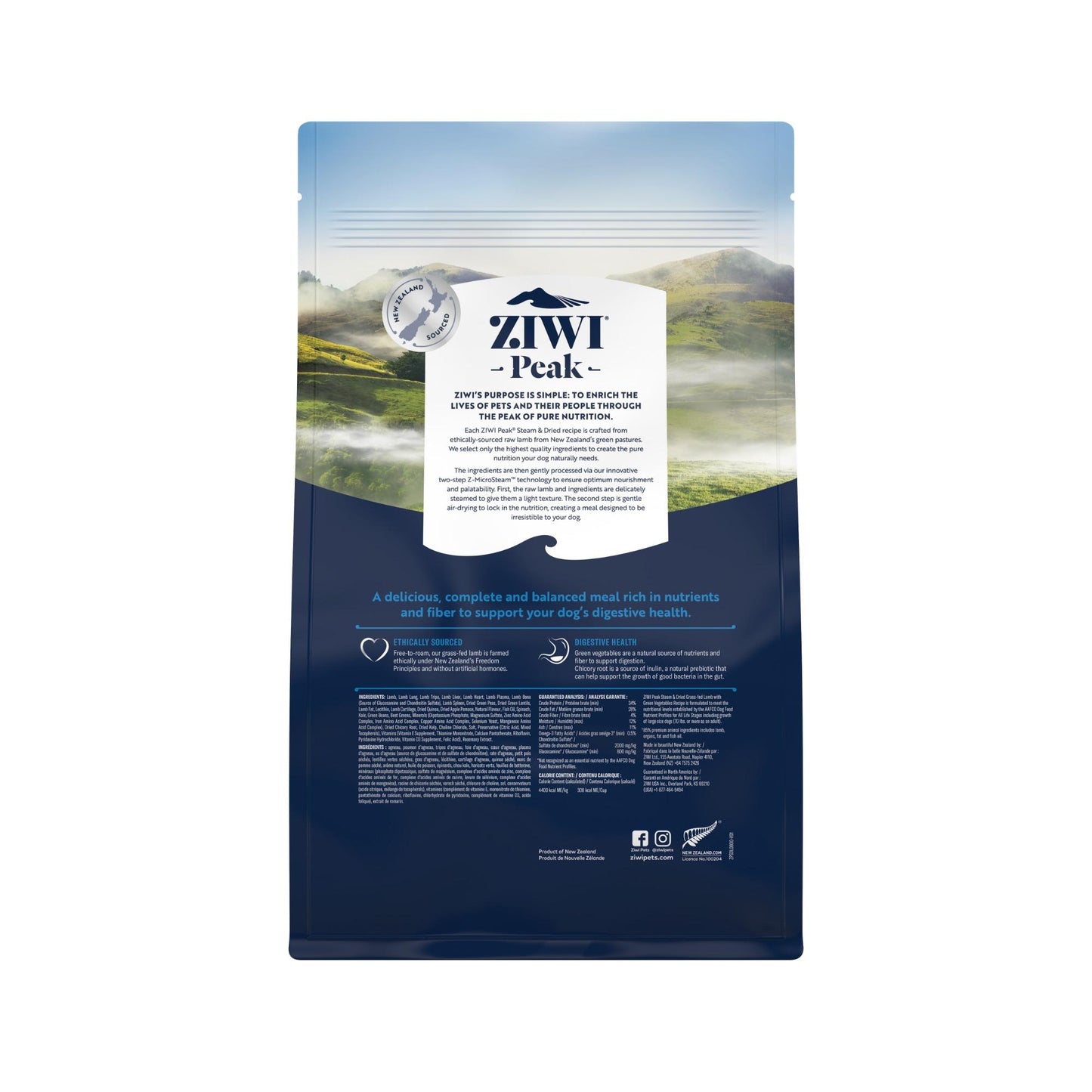 Ziwi Peak Steam & Dried Grass-fed Lamb with Green Vegetables Dry Dog Food