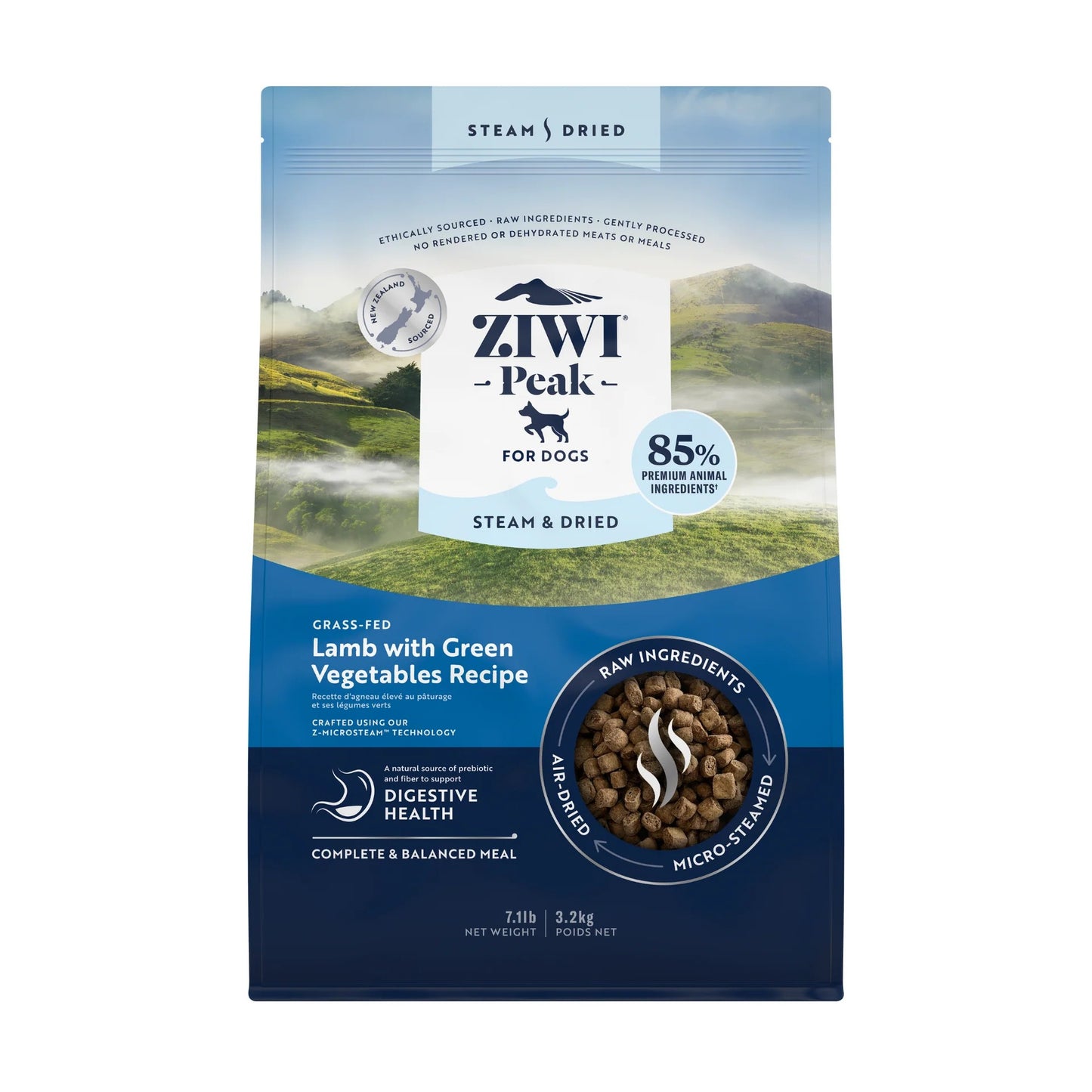 Ziwi Peak Steam & Dried Grass-fed Lamb with Green Vegetables Dry Dog Food