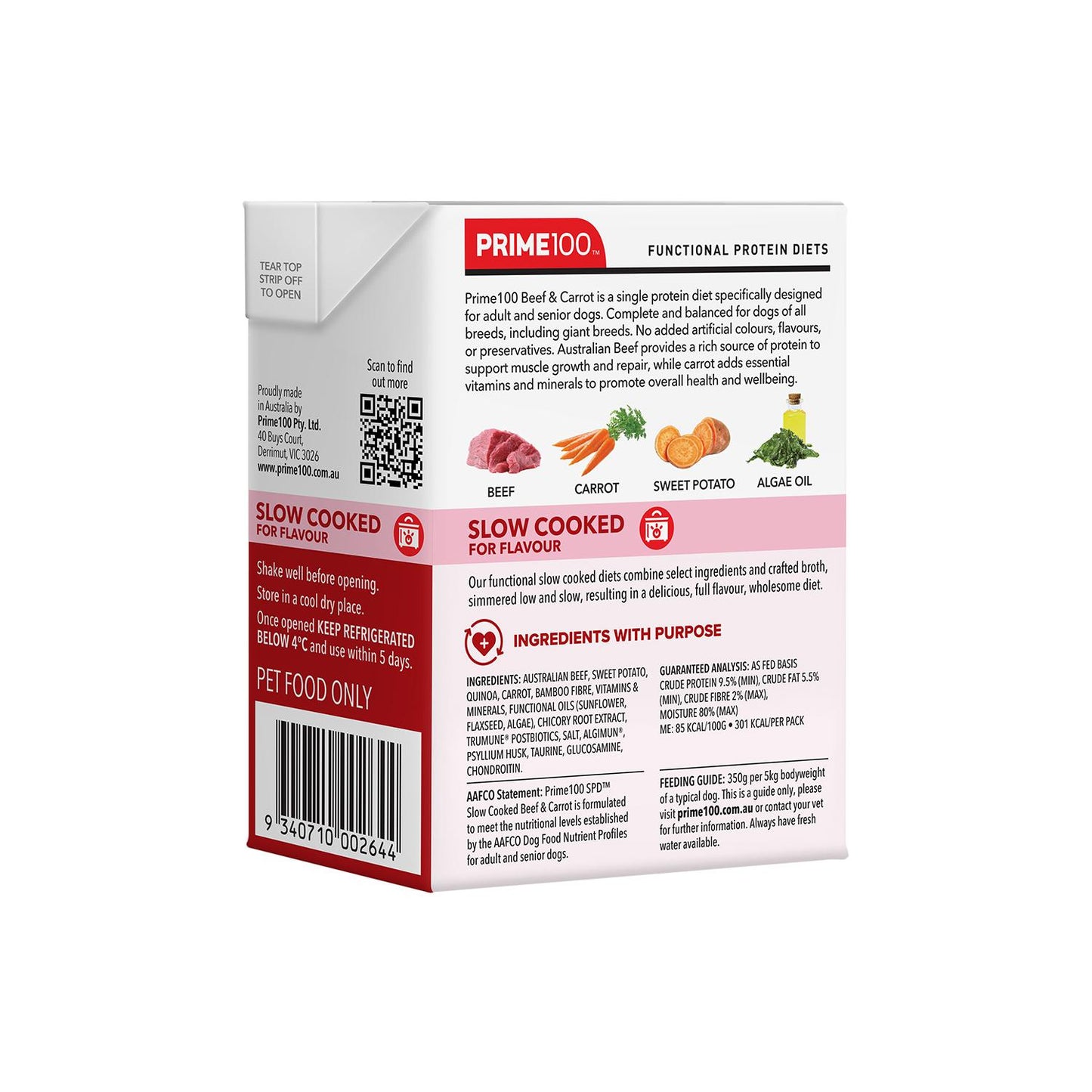 Prime100 SPD Slow Cooked Beef & Carrot Wet Dog Food