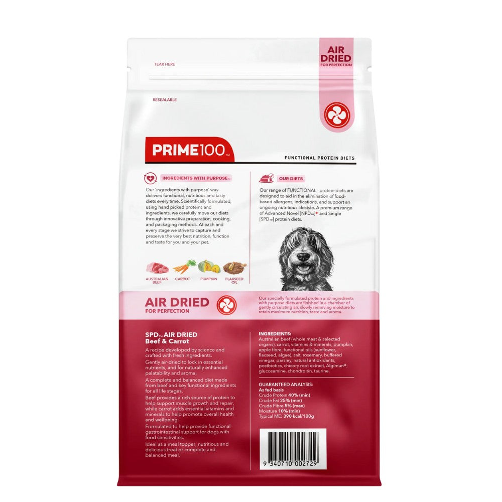 Prime100 SPD Air Dried Beef & Carrot Dry Dog Food
