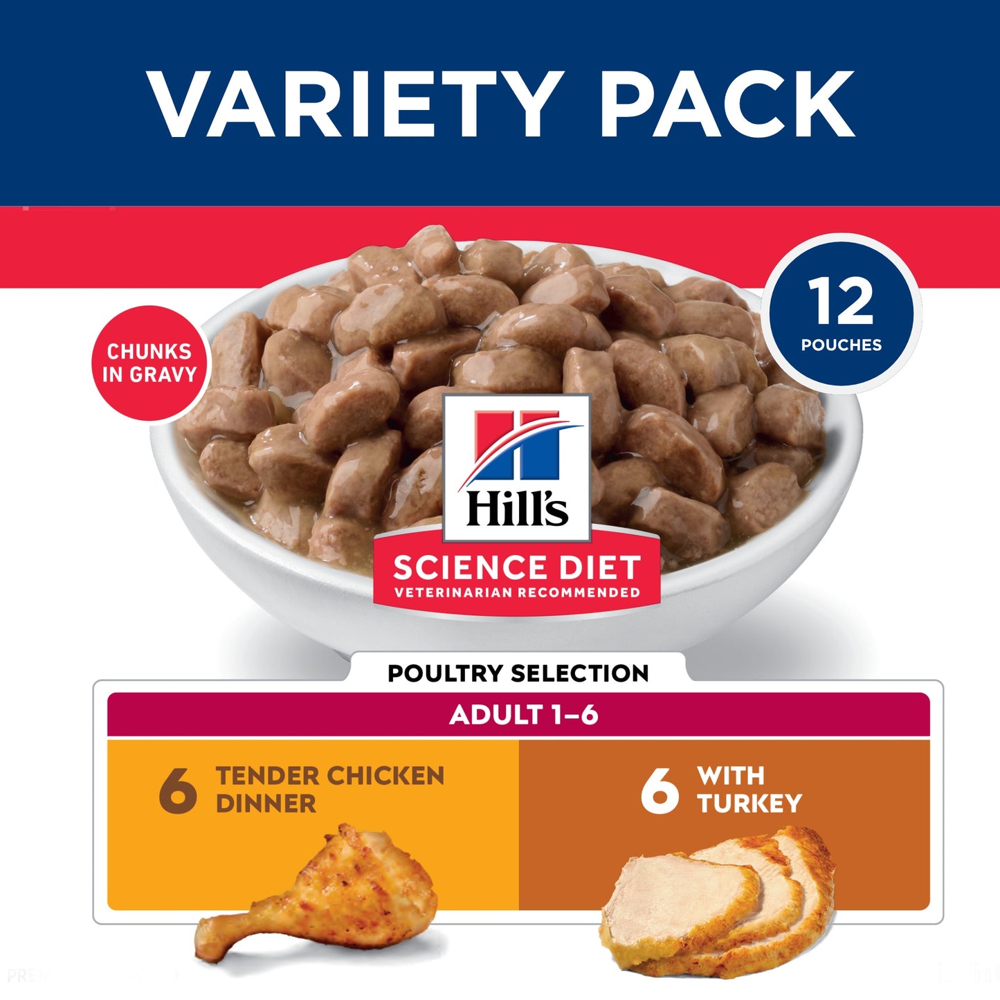 Hill's Science Diet Adult Poultry Selection Variety Pack (6 Chicken, 6 Turkey) Pouch Cat Food 12x85g