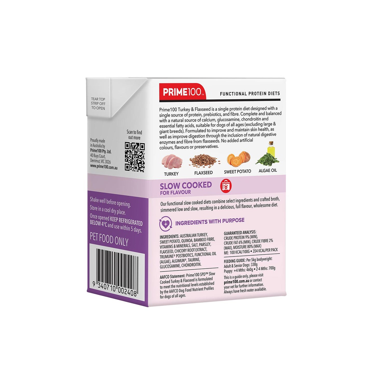 Prime100 SPD Slow Cooked Turkey & Flaxseed Wet Dog Food