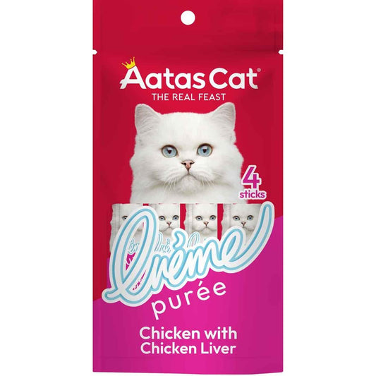 Aatas Creme Puree Chicken with Chicken Liver Cat Treats 4pk