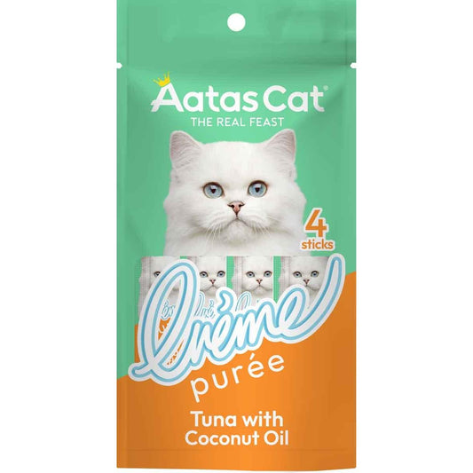 Aatas Creme Puree Tuna with Coconut Oil Cat Treats 4pk