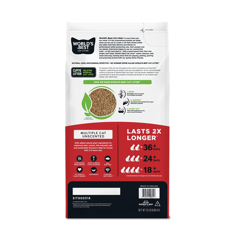 World's Best Multiple Cat Unscented Cat Litter