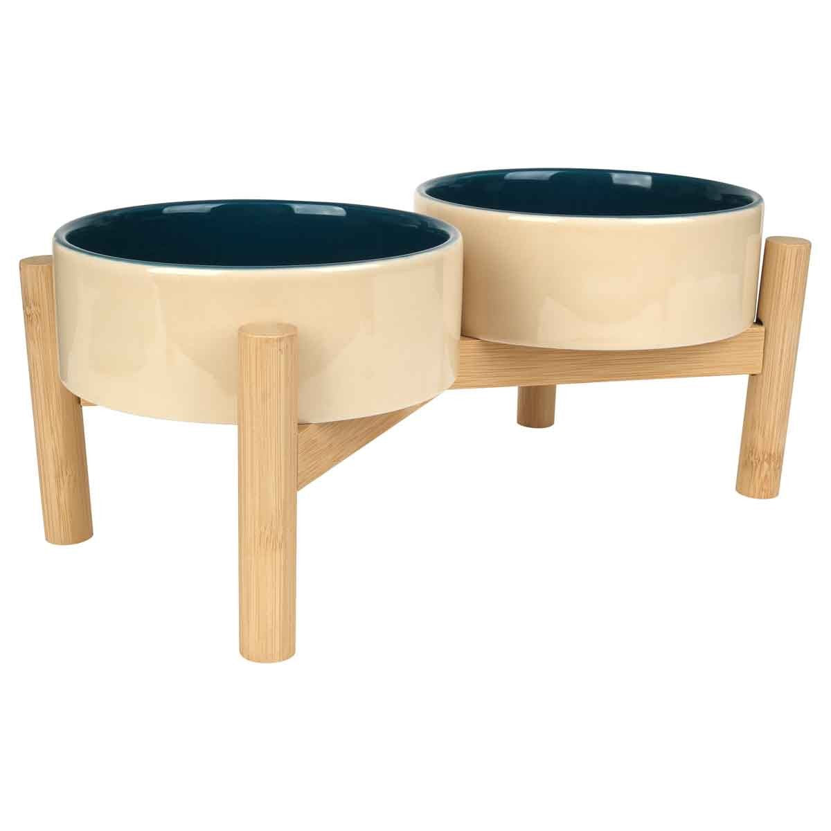 Buddy & Belle Ceramic Bowls with Bamboo Stand