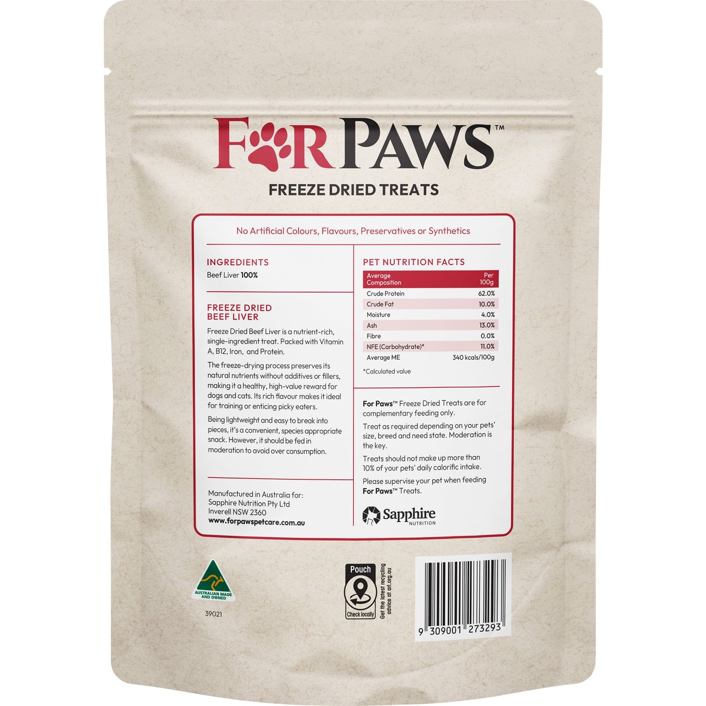 For Paws Freeze Dried Beef Liver Dog & Cat Treats