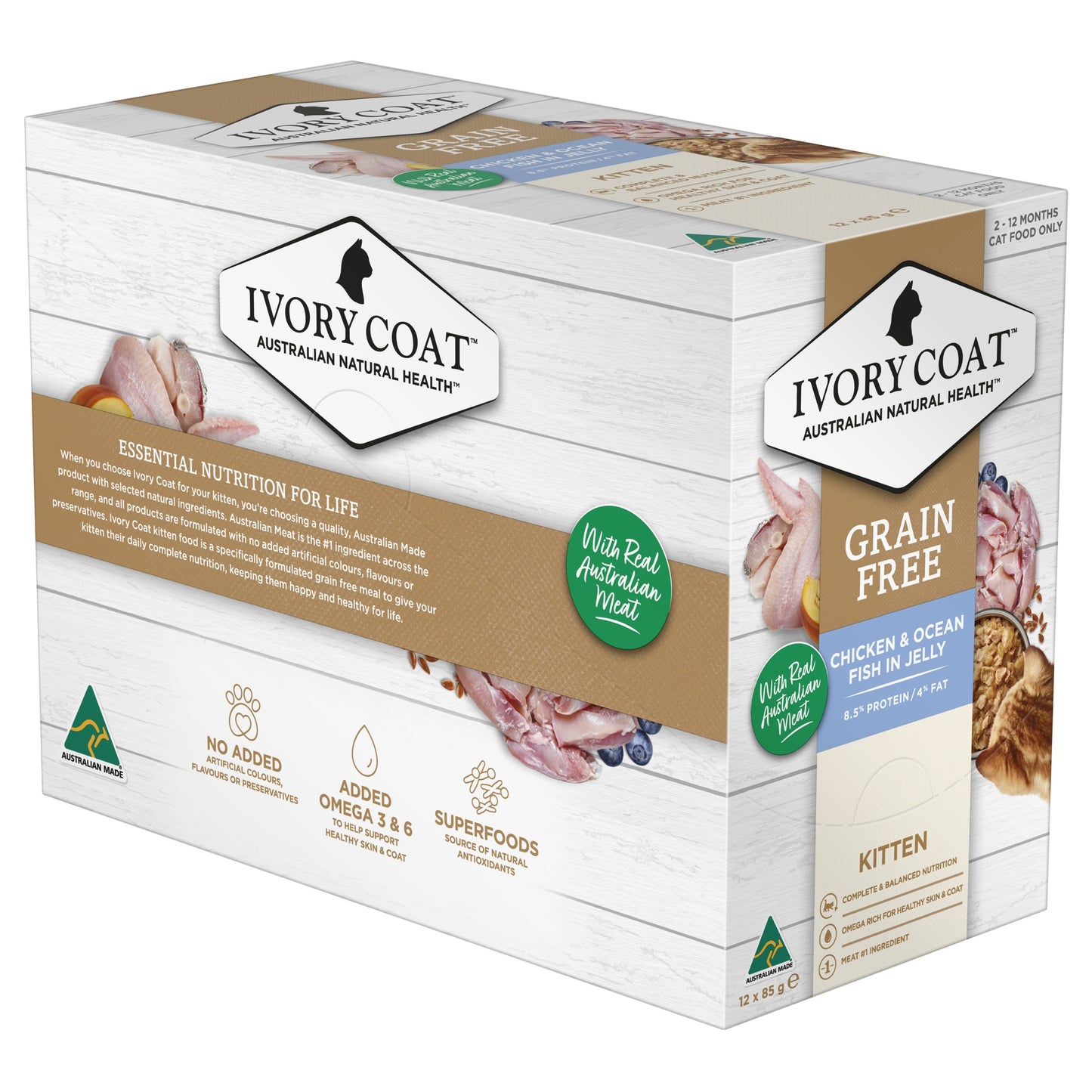Ivory Coat Grain Free Kitten Wet Food Chicken & Ocean Fish in Jelly 85g