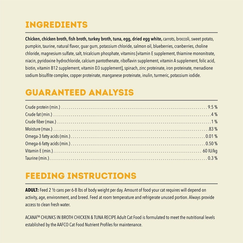 Acana Adult Chunks in Broth Chicken & Tuna Wet Cat Food