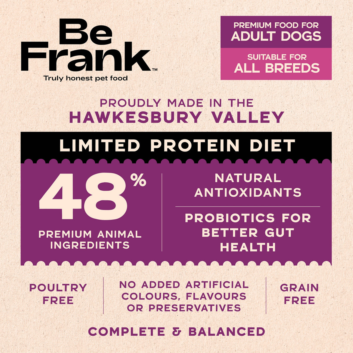 Be Frank Limited Protein Grain Free Adult Kangaroo & Lamb Dry Dog Food