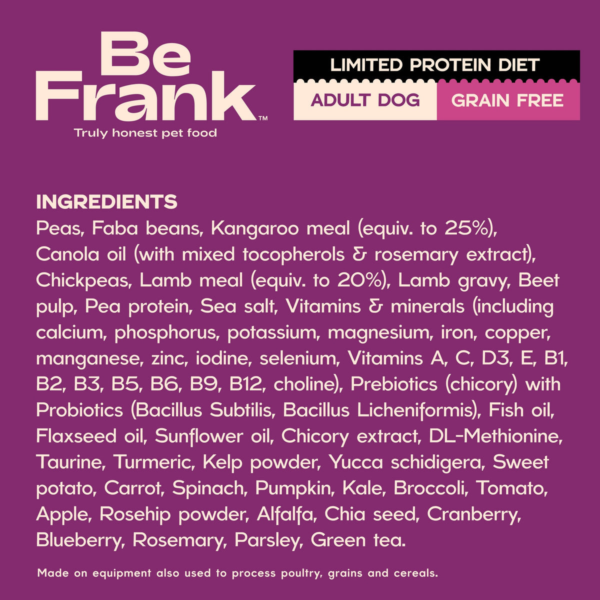 Be Frank Limited Protein Grain Free Adult Kangaroo & Lamb Dry Dog Food