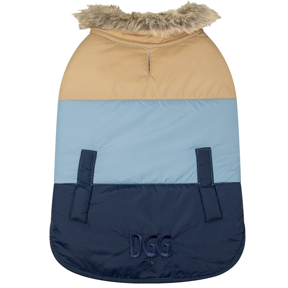 DGG Fashionista Dog Jacket Tri Colour - Blue Toastie