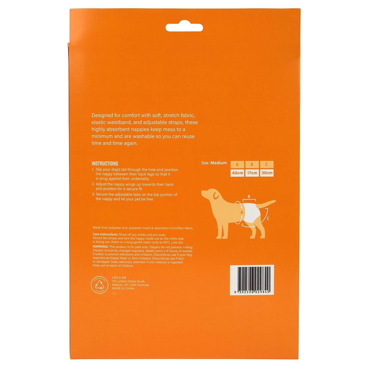 Lexi & Me Reuseable 3 Pack Dog Nappies