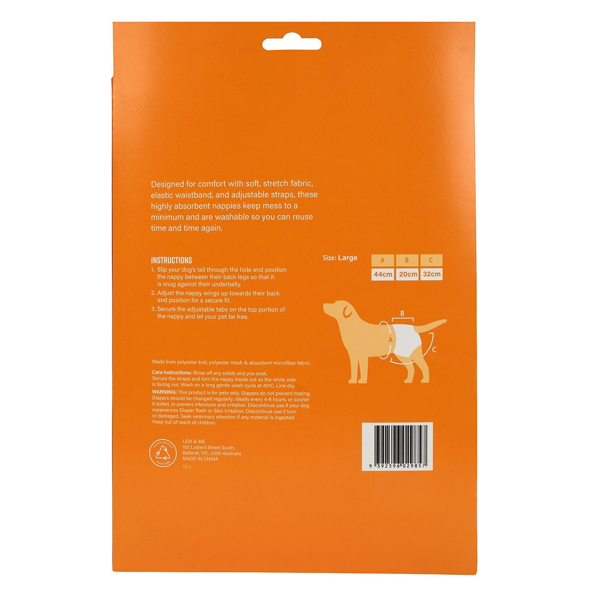 Lexi & Me Reuseable 3 Pack Dog Nappies