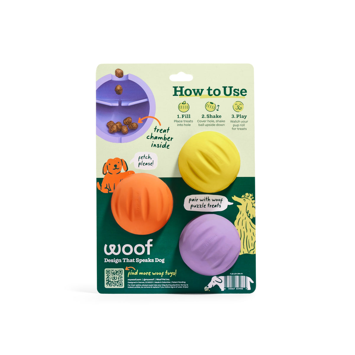 Woof FlyBall Treat Dispensing Dog Toy 3 Pack