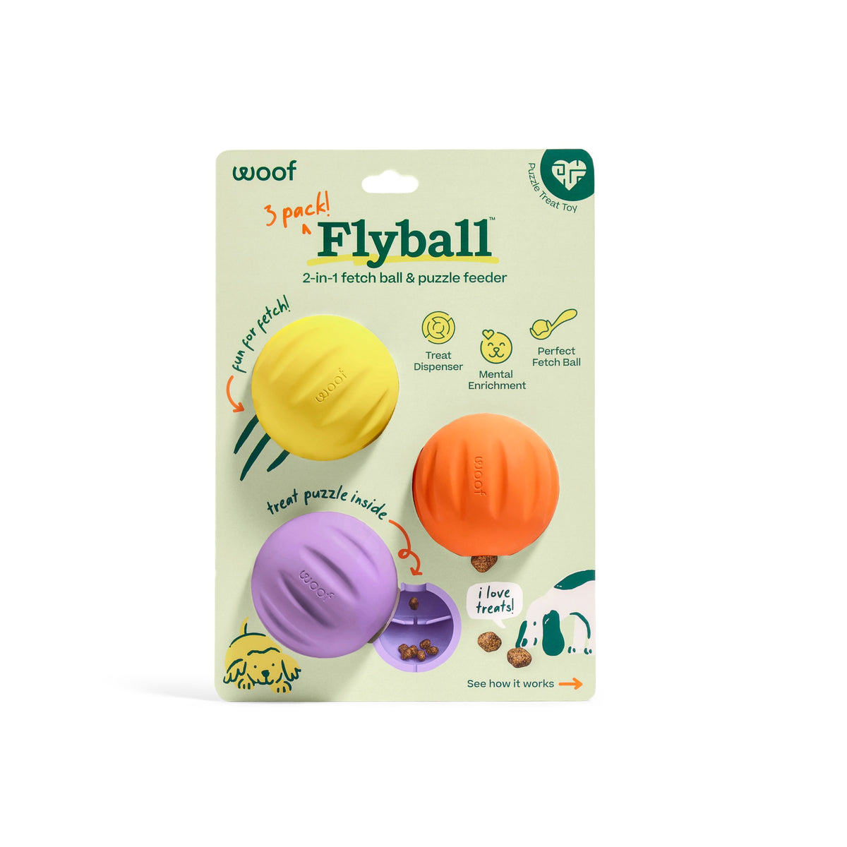 Woof FlyBall Treat Dispensing Dog Toy 3 Pack