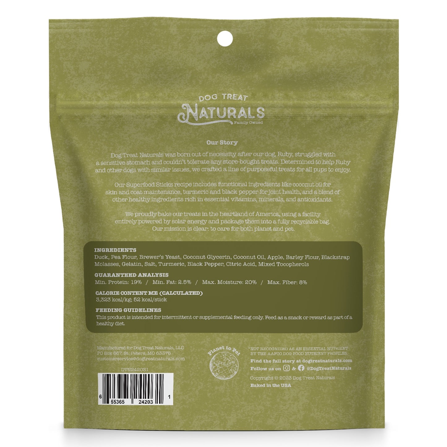 Dog Treat Naturals Duck and Apple Superfood Sticks