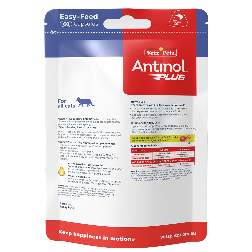 Antinol Plus Easy Feed Cat Joint Supplement Capsules