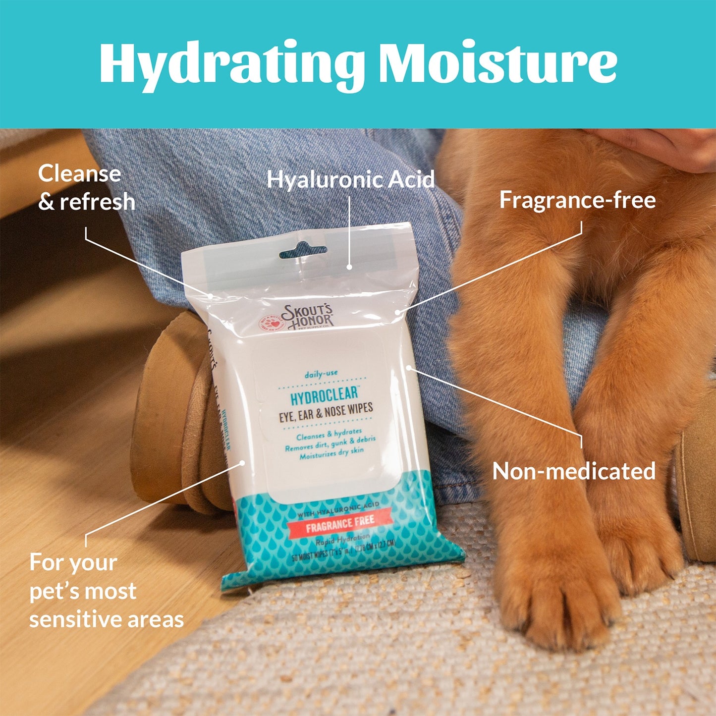 Skouts Honor HydroClear Dog & Cat Eye, Ear & Nose Wipes