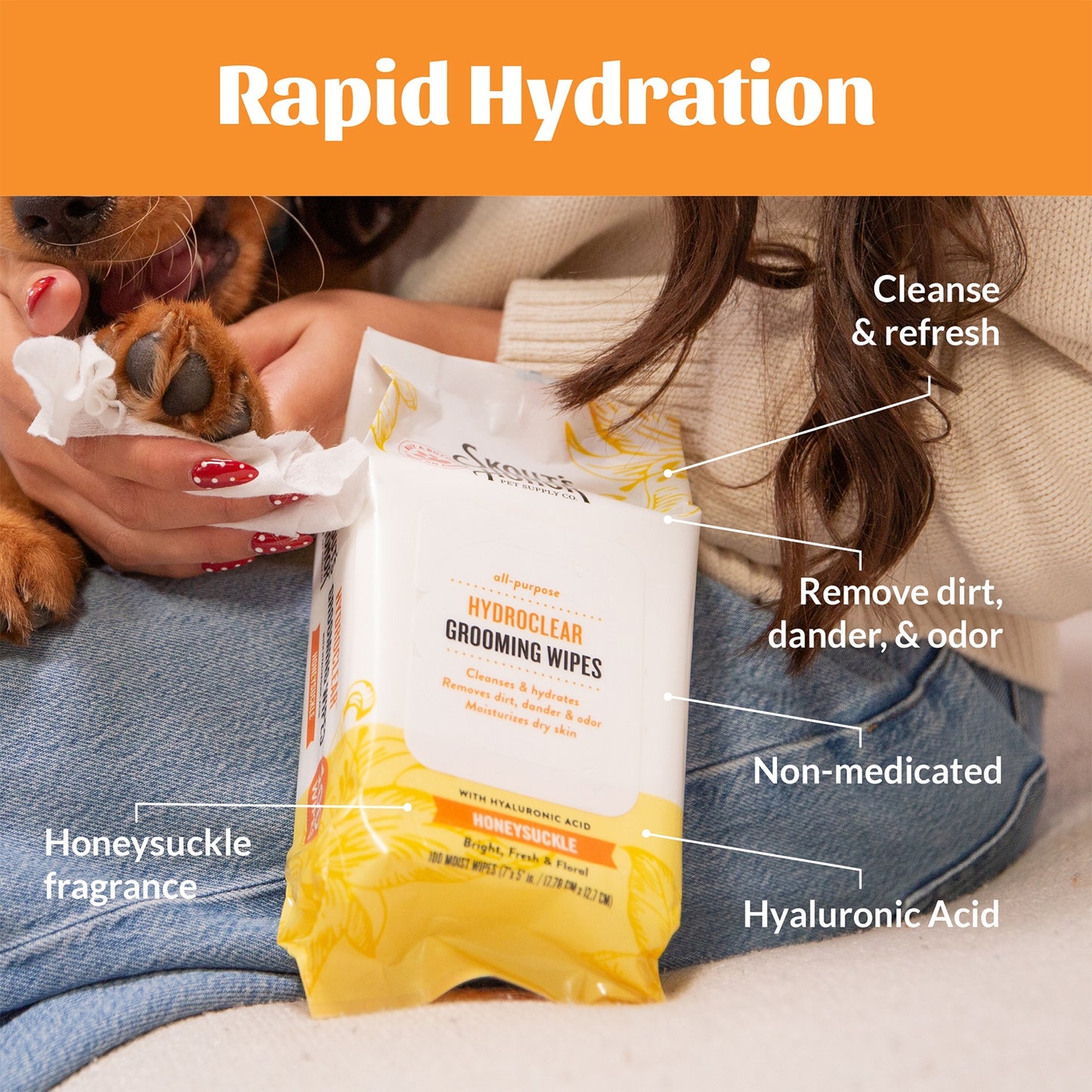 Skouts Honor HydroClear Dog & Cat Honeysuckle Grooming Wipes