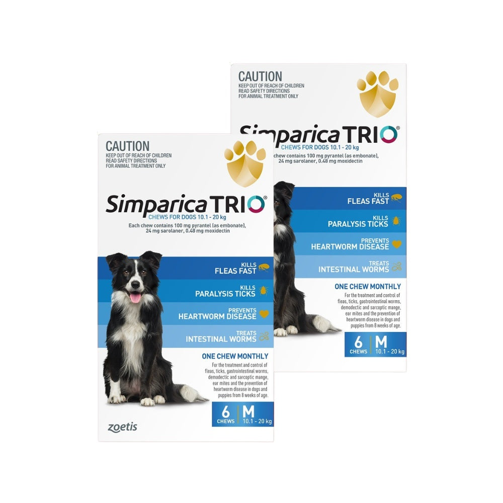 Simparica Trio Medium Breed 10.1-20kg Flea, Tick & Worming Dog Chews