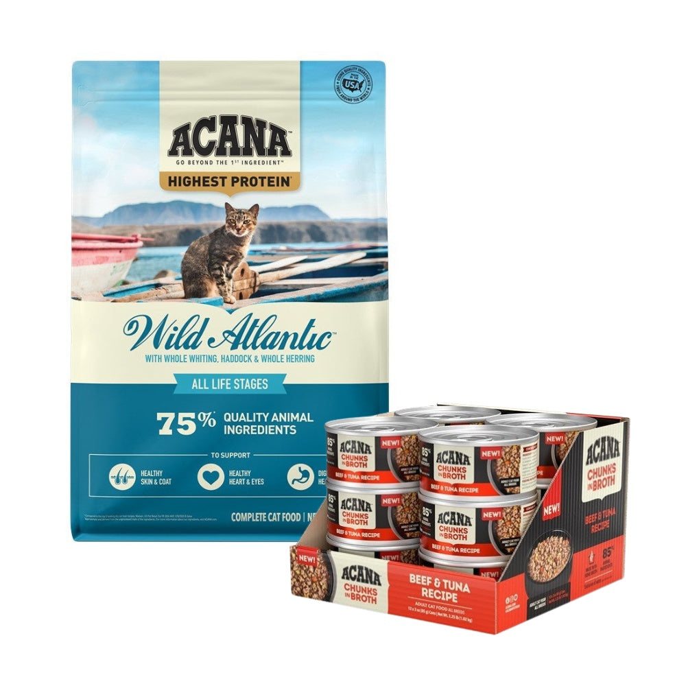 Acana Adult Wild Atlantic + Beef & Tuna Cat Food Bundle