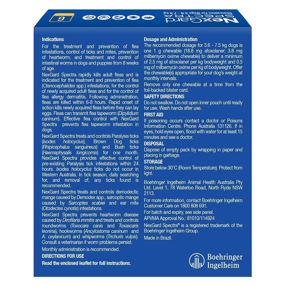 NexGard Spectra Small Breed 3.6-7.5kg Flea, Tick & Worming Dog Chews