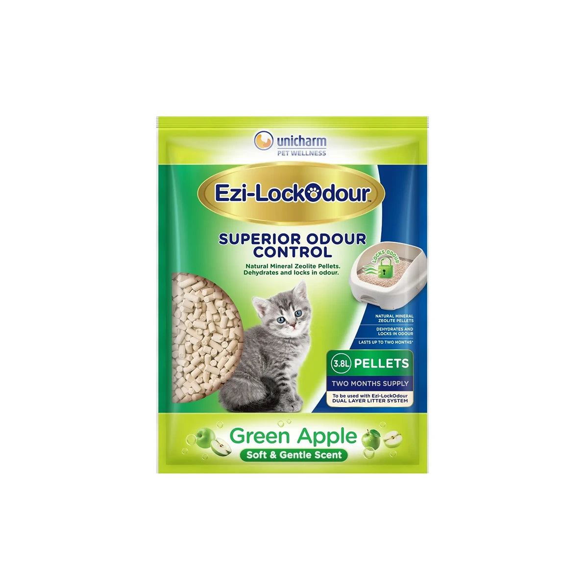 Ezi-LockOdour Natural Mineral Zeolite Pellet Green Apple Scented Cat Litter