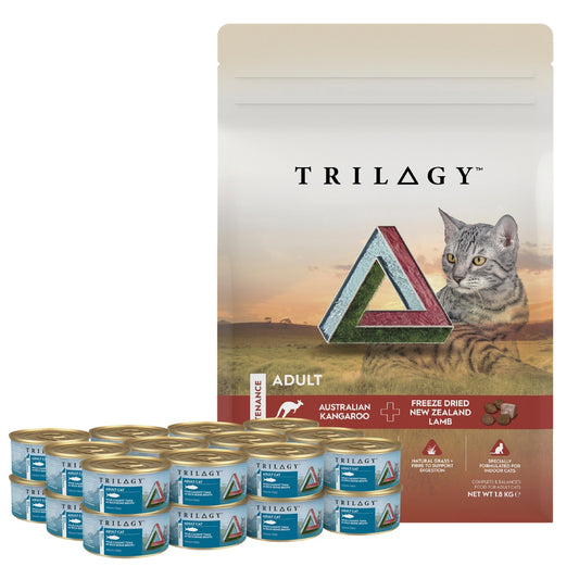 Trilogy Adult Kangaroo & Lamb + Tuna Cat Food Bundle