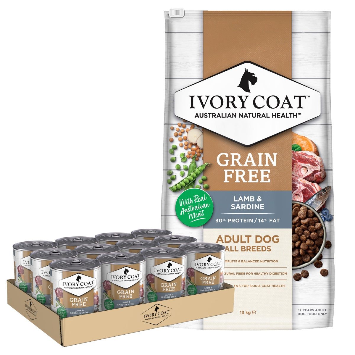 Ivory Coat Adult Grain Free Lamb & Sardine Dog Food Bundle