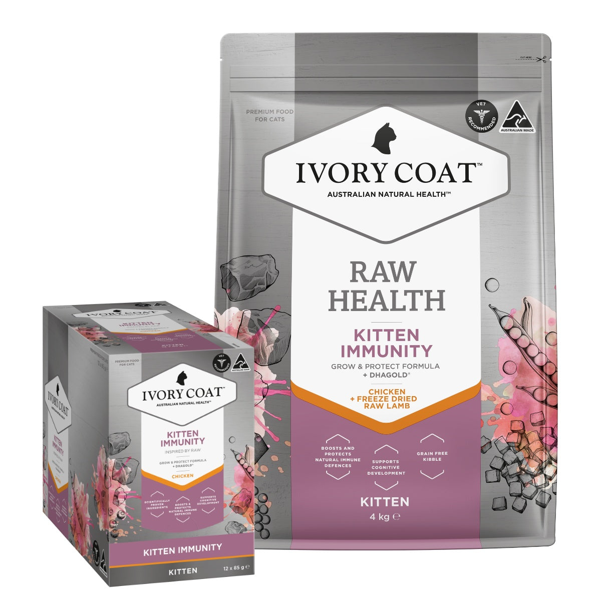 Ivory Coat Raw Health Kitten Immunity Cat Food Bundle