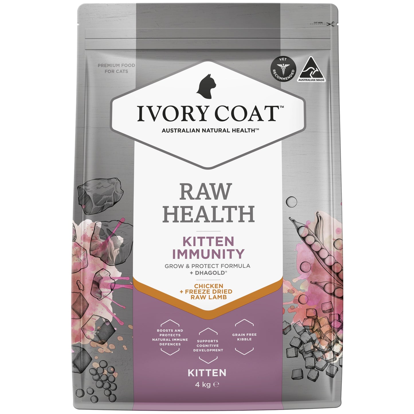 Ivory Coat Raw Health Kitten Immunity Cat Food Bundle