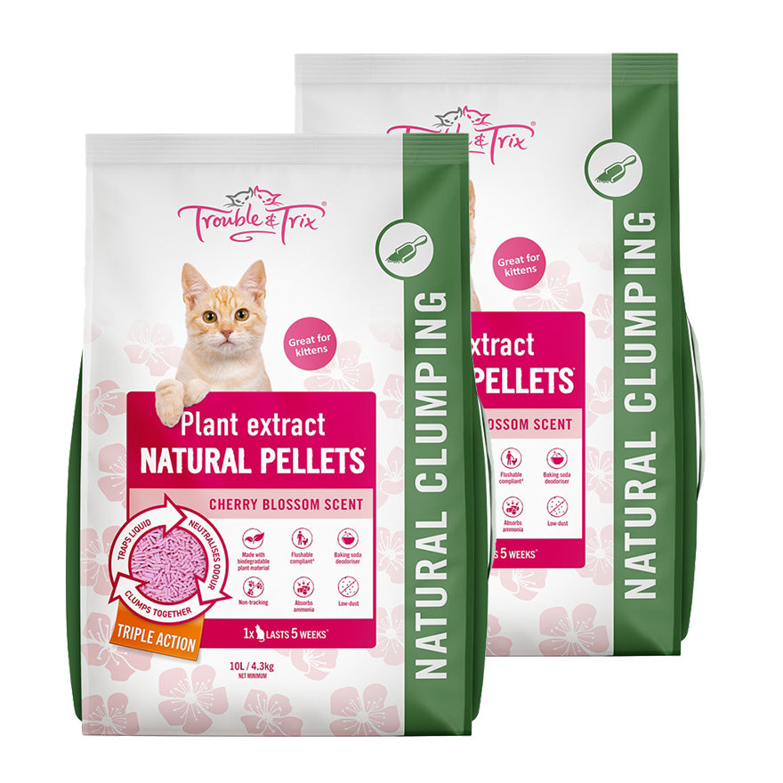 Trouble N Trix Natural Clumping Cherry Blossom Scent Tofu Cat Litter Bundle
