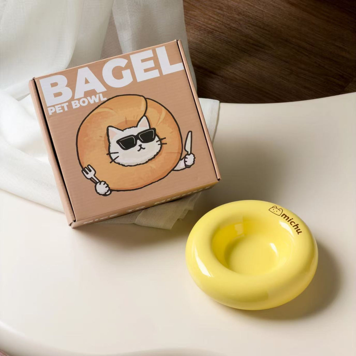 Michu Bagel Ceramic Cat Bowl