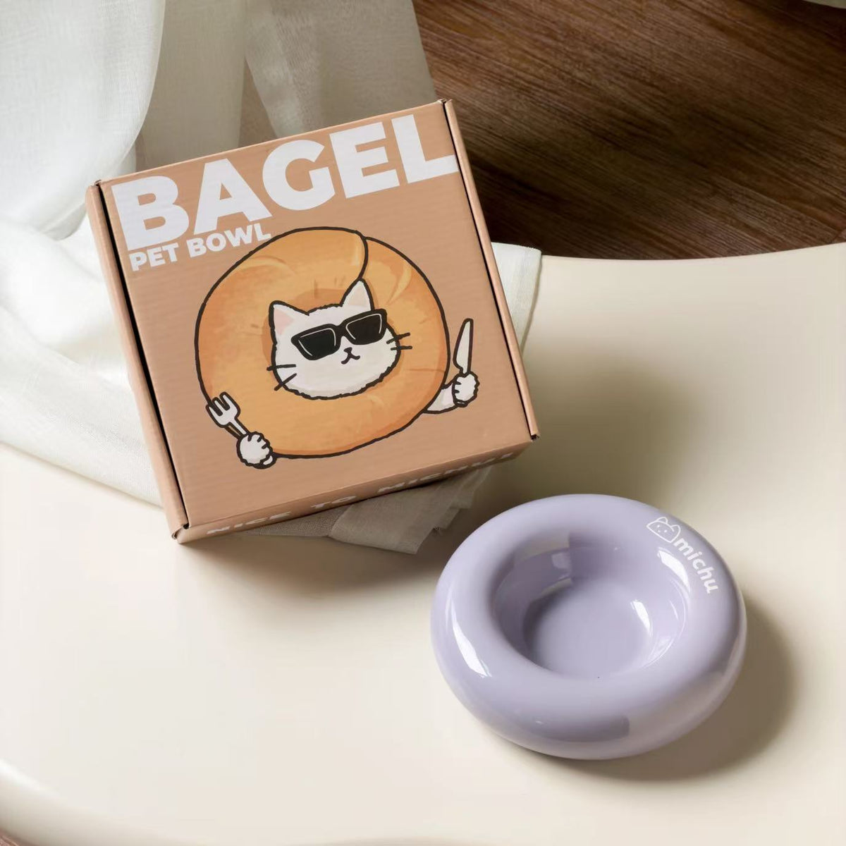 Michu Bagel Ceramic Cat Bowl
