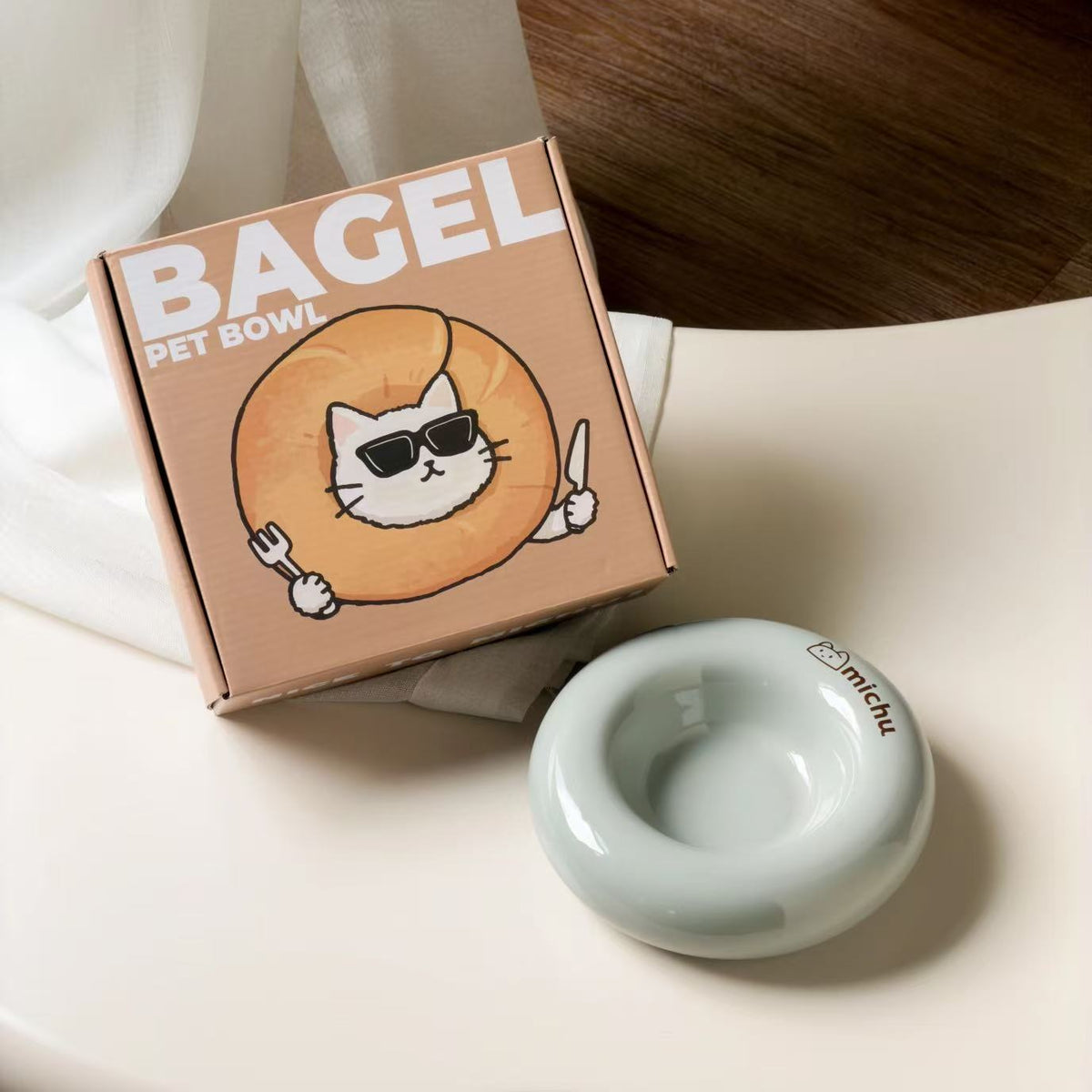 Michu Bagel Ceramic Cat Bowl