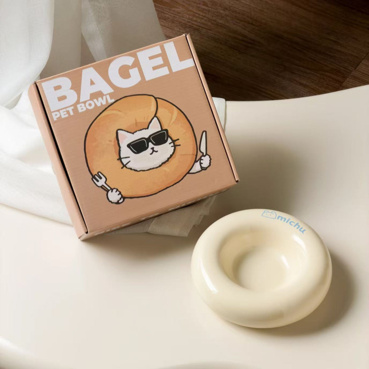 Michu Bagel Ceramic Cat Bowl