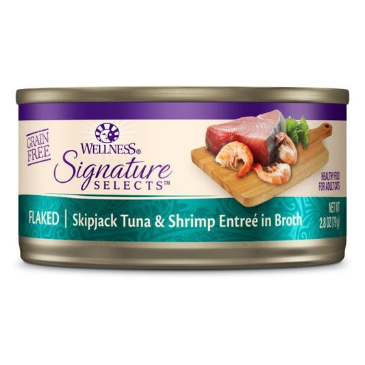 Wellness Core Signature Selects Flaked Skipjack Tuna With Shrimp Entrée in Broth Wet Cat Food