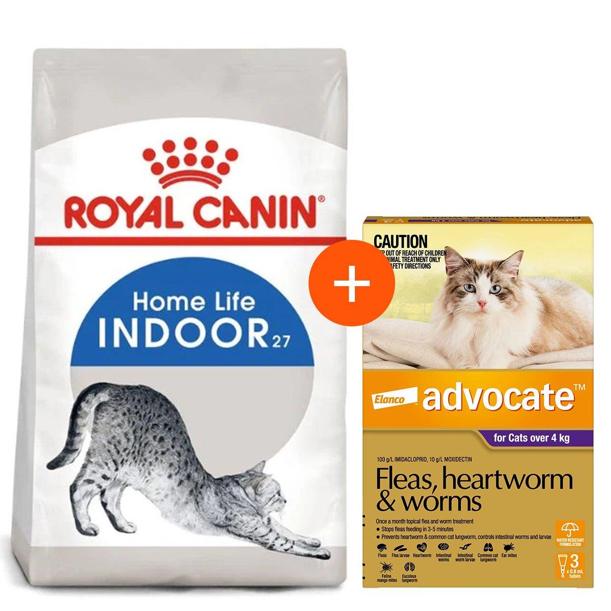 Royal Canin Indoor Adult 4kg + Advocate 3 Pack Bundle For Cats