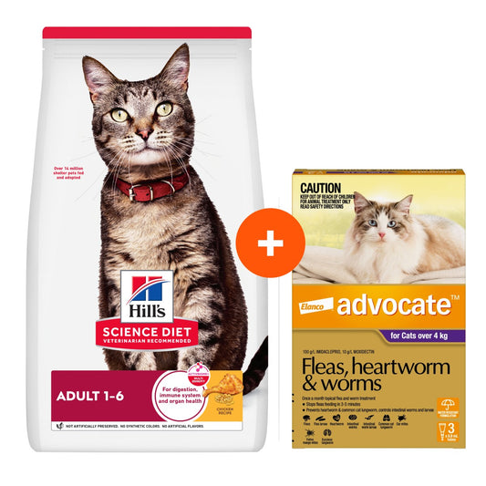 Hill's Science Diet Adult 6kg + Advocate 6 Pack Bundle For Cats