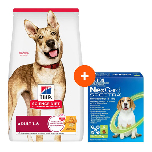Hill's Science Diet Adult 12kg + NexGard Spectra 3 Pack Bundle For Dogs