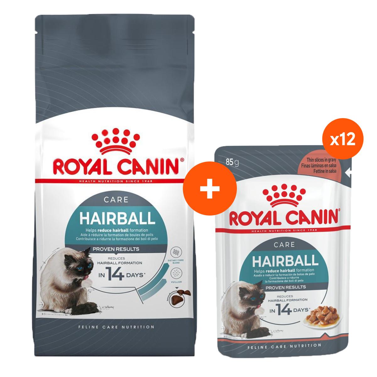 Royal Canin Hairball Care Adult Dry & Wet Cat Food Bundle
