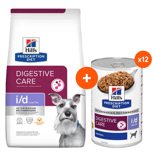 Hill's Prescription Diet I/D Digestive Care Low Fat Wet & Dry Dog Food Bundle