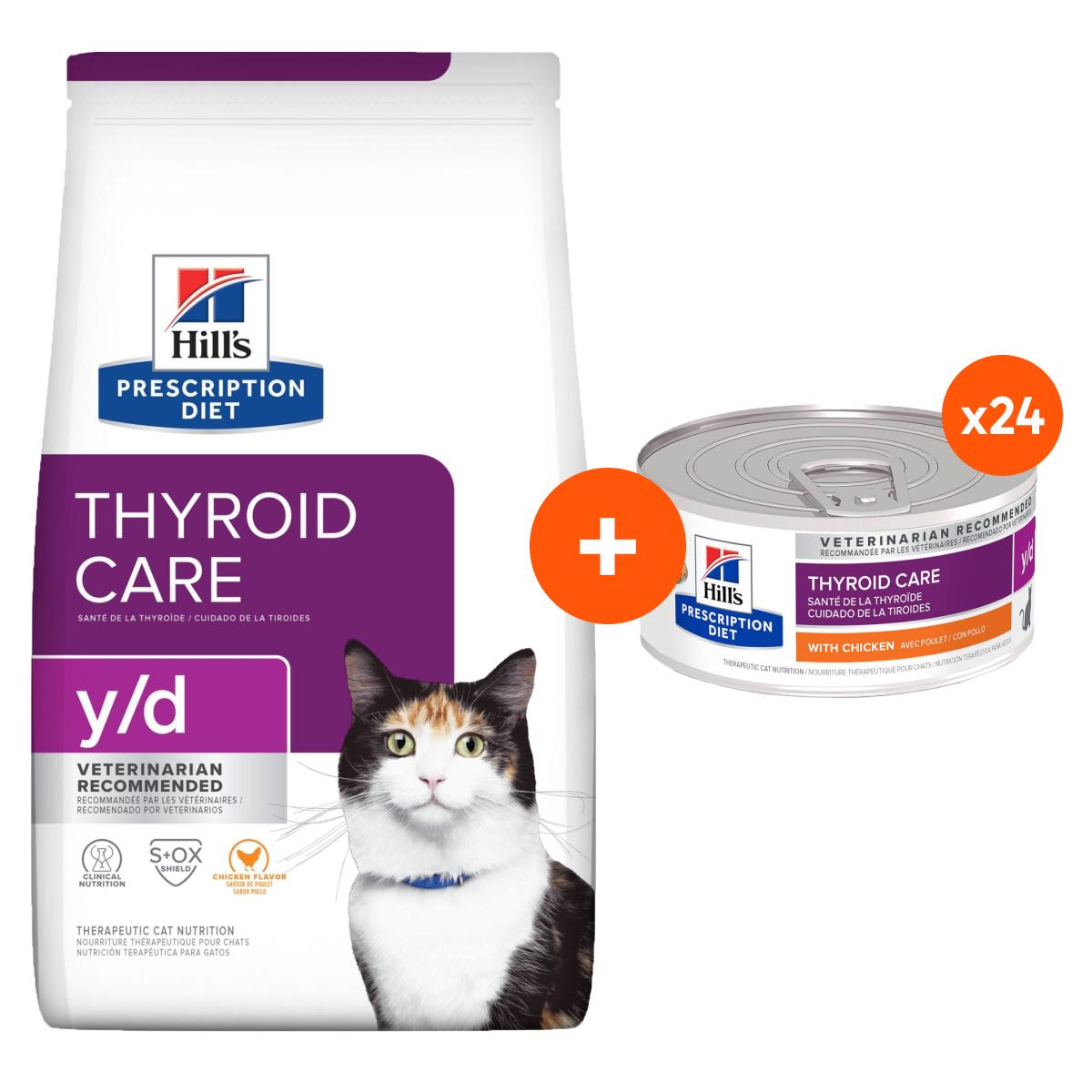 Hill's Prescription Diet Y/D Thyroid Care Wet & Dry Cat Food Bundle