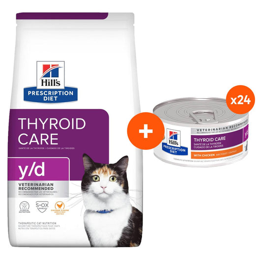 Hill's Prescription Diet Y/D Thyroid Care Wet & Dry Cat Food Bundle