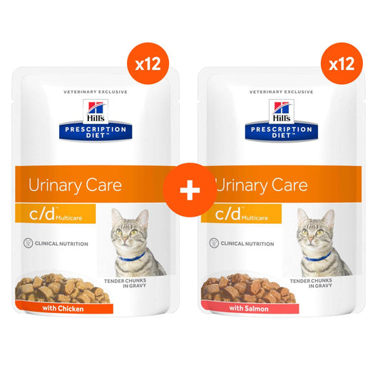 Hill's Prescription Diet C/D Urinary Care Chicken & Salmon Wet Cat Food Bundle