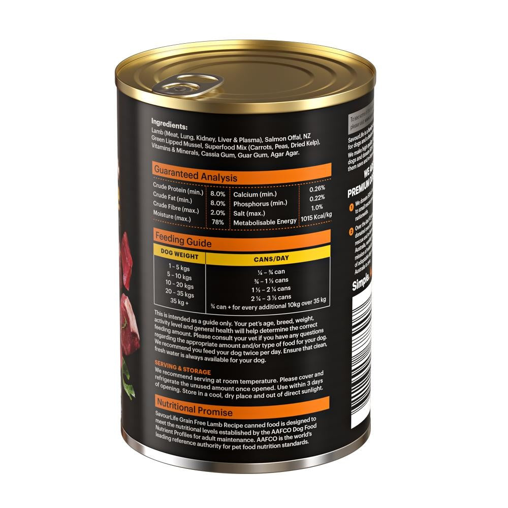 SavourLife Grain Free Adult Lamb Recipe Wet Dog Food 375g