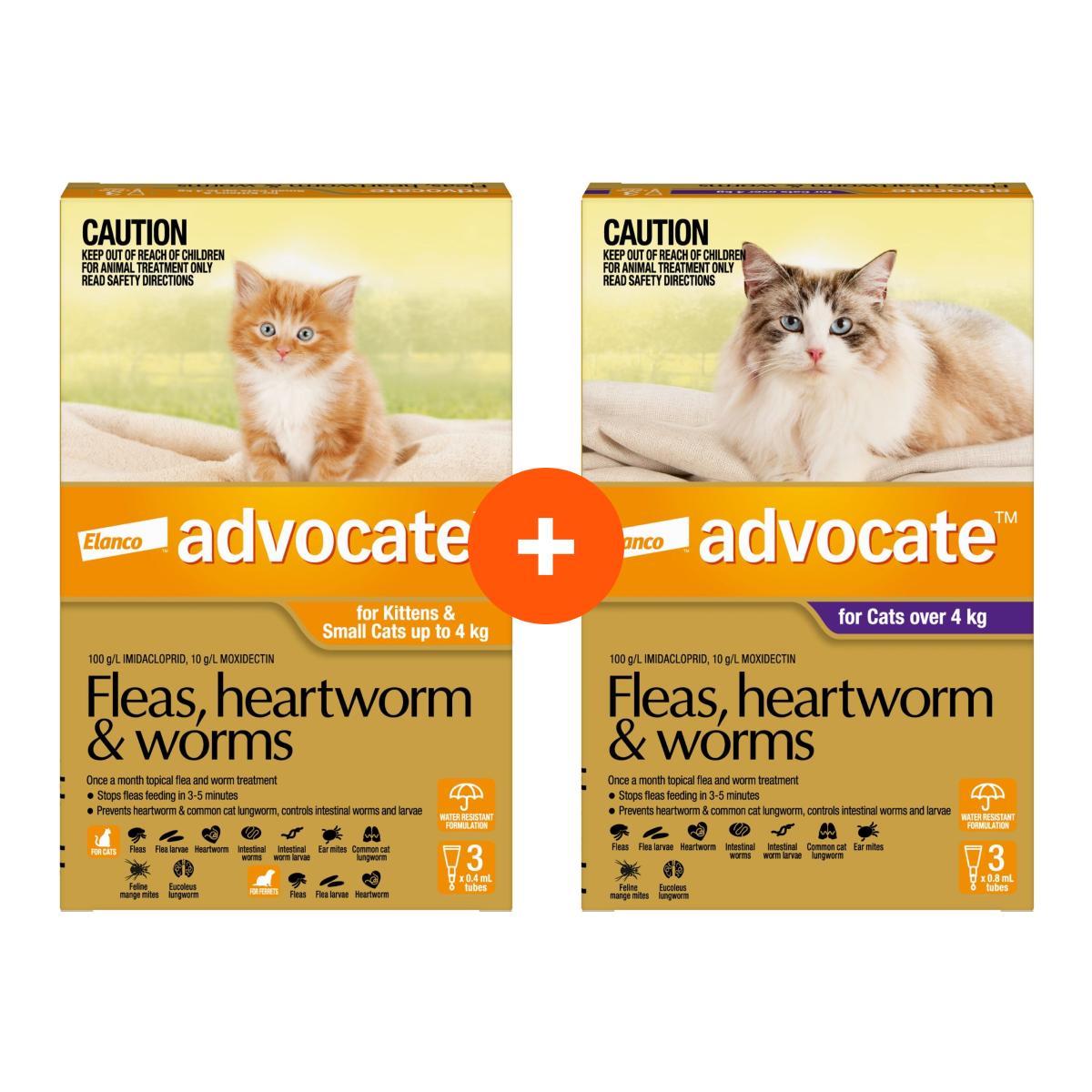 Advocate Flea & Worm Treatment for Cats <4kg and >4kg Bundle