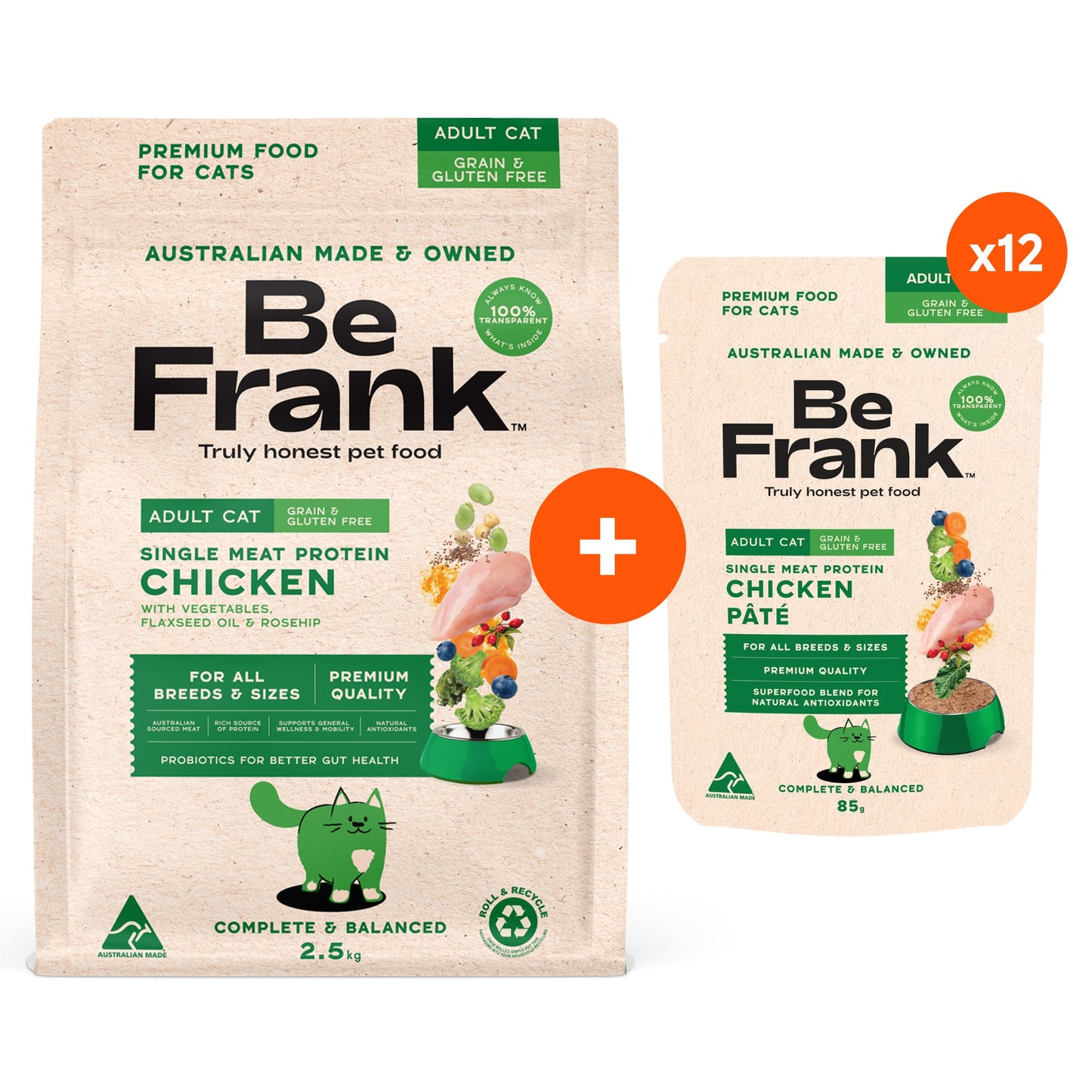 Be Frank Grain Free Chicken Dry & Wet Cat Food Bundle