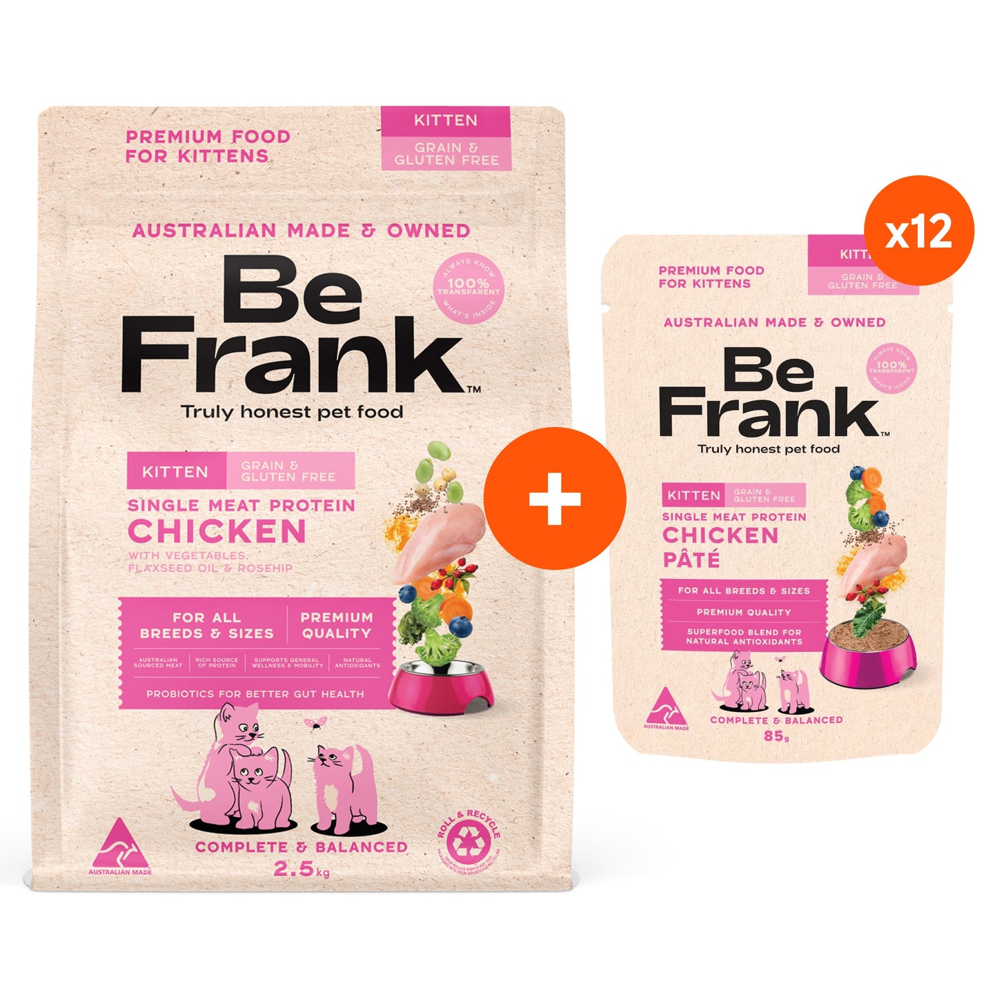 Be Frank Grain Free Kitten Chicken Dry & Wet Cat Food Bundle